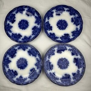 4 New Wharf Waldorf Flow Blue 9" Plates Antique England Blue White